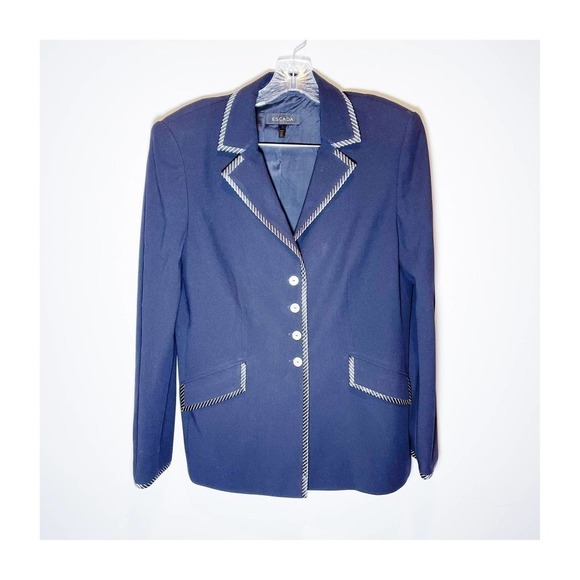 Escada Black 4-Button Blazer Striped Lapel Trim SZ42 - Picture 1 of 10